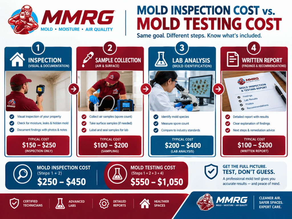 Diagram of the mold testing process and typical cost at each stage in New Jersey