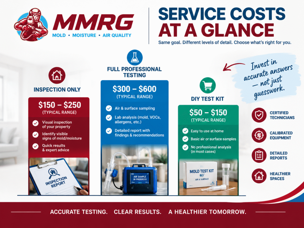 Comparison of mold inspection, professional testing and DIY kit costs in New Jersey